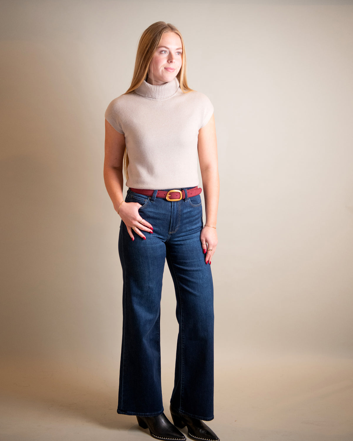 Turtleneck Cap Sleeve Sweater