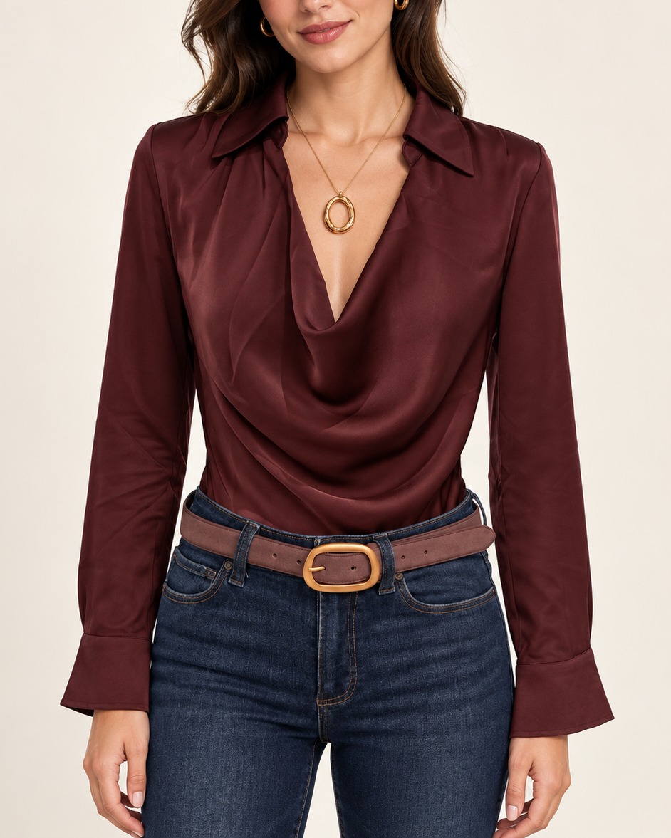 Cherry Cowl Neck Blouse